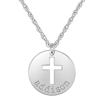 Personalized Womens Sterling Silver Cross Name Pendant Necklace, One Size, White