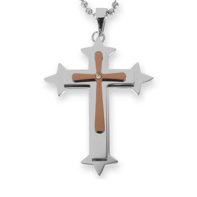 Mens Diamond-Accent Cross Pendant Necklace