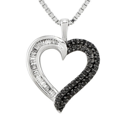 1/ CT.T.W. Natural White and Color-Enhanced Black Diamond Sterling SIlver Heart Pendant Necklace