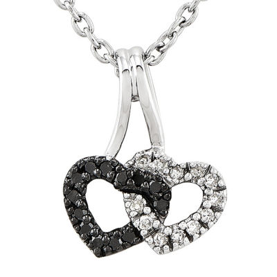 1/8 CT.T.W. Natural White and Color-Enhanced Black Diamond Sterling Double Heart Pendant Necklace