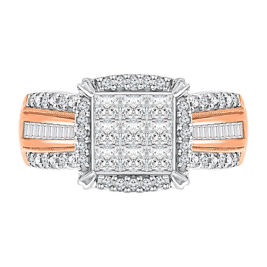 Womens 1 CT. T.W. Genuine White Diamond 10K Rose Gold Cushion Halo Engagement Ring