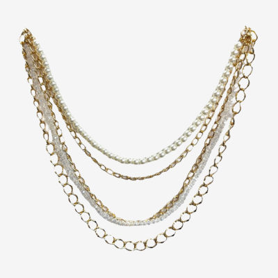 Bijoux Bar Layered Simulated Pearl 28 Inch Link Strand Necklace