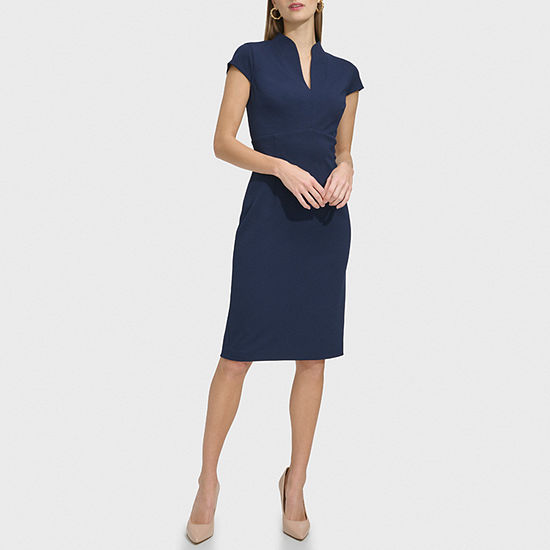 Marc New York Short Sleeve Midi Sheath Dress, Color: Navy - JCPenney