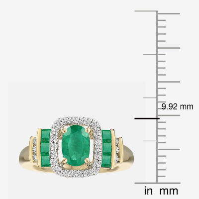 Genuine Gemstone & 1/7 CT. T.W. Diamond 10K Gold Oval Cocktail Ring