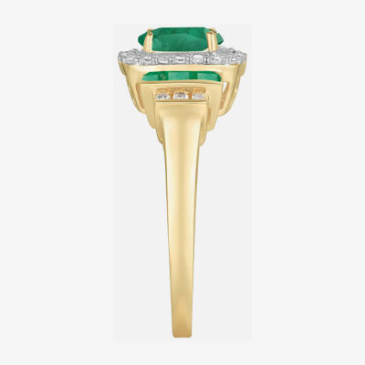 Genuine Gemstone & 1/7 CT. T.W. Diamond 10K Gold Oval Cocktail Ring