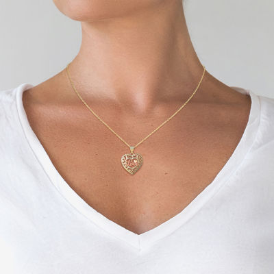 Womens 10K Two Tone Gold Heart 18 Inch Pendant Necklace