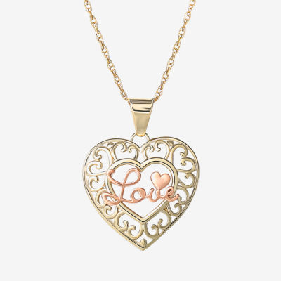 Womens 10K Two Tone Gold Heart 18 Inch Pendant Necklace