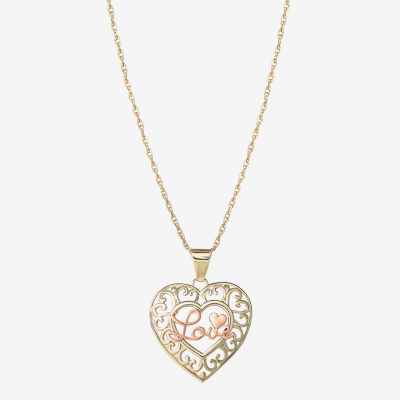Womens 10K Two Tone Gold Heart Pendant Necklace
