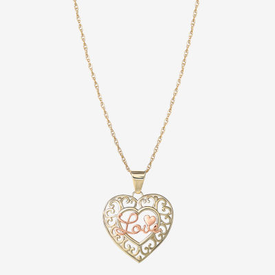 Womens 10K Two Tone Gold Heart 18 Inch Pendant Necklace