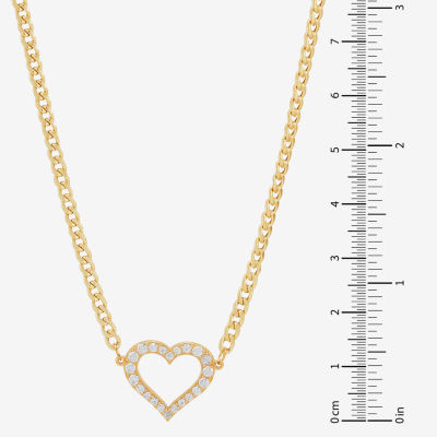 Womens White Cubic Zirconia 10K Gold Heart Pendant Necklace