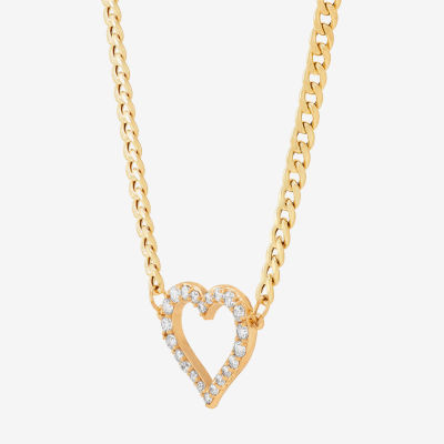 Womens White Cubic Zirconia 10K Gold Heart Pendant Necklace