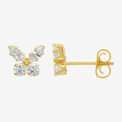 White Cubic Zirconia 10K Gold 6mm Butterfly Stud Earrings