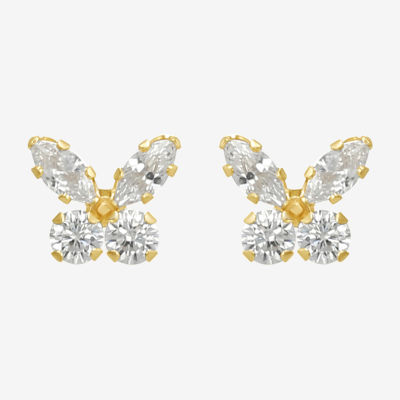 White Cubic Zirconia 10K Gold 6mm Butterfly Stud Earrings