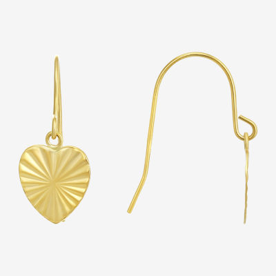 14K Gold Heart Square Drop Earrings