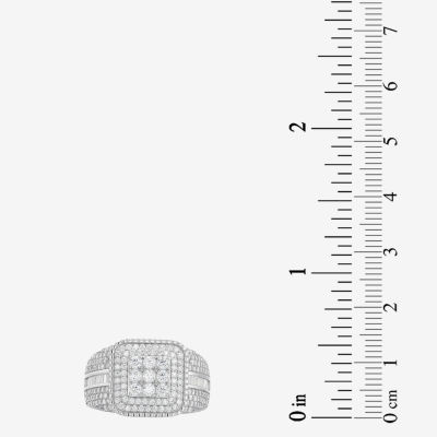 Mens White Cubic Zirconia Sterling Silver Square Fashion Ring