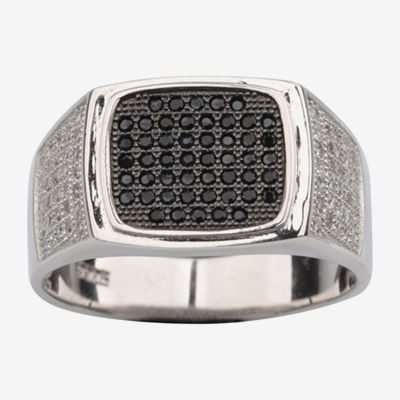 Mens Black Spinel Sterling Silver Square Fashion Ring