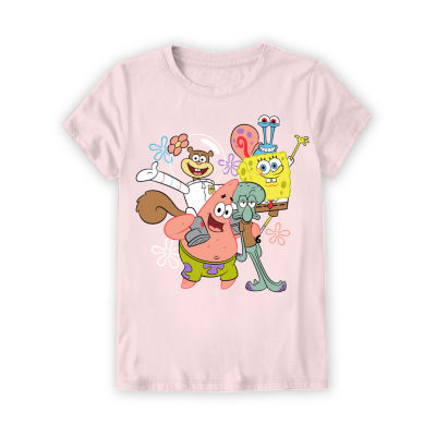 Little & Big Girls Round Neck Short Sleeve Spongebob Graphic T-Shirt