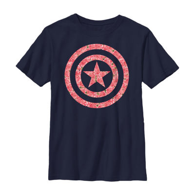 Disney Collection Little & Big Boys Crew Neck Short Sleeve Captain America Graphic T-Shirt