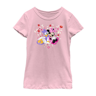 Disney Collection Little & Big Girls Crew Neck Short Sleeve Daisy Duck Minnie Mouse Graphic T-Shirt
