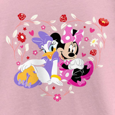 Disney Collection Little & Big Girls Crew Neck Short Sleeve Daisy Duck Minnie Mouse Graphic T-Shirt