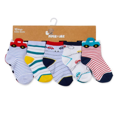 Piper & Jax Baby Boys 10 Pair Crew Socks