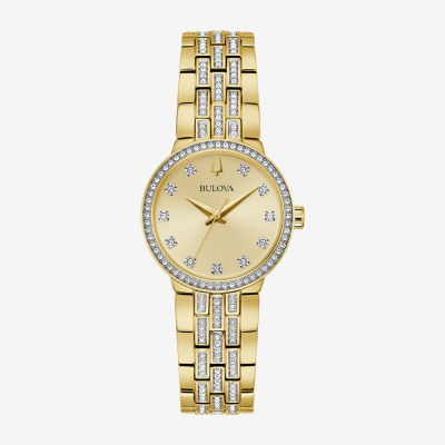 Bulova Womens Crystal Accent Gold Tone Stainless Steel Watch