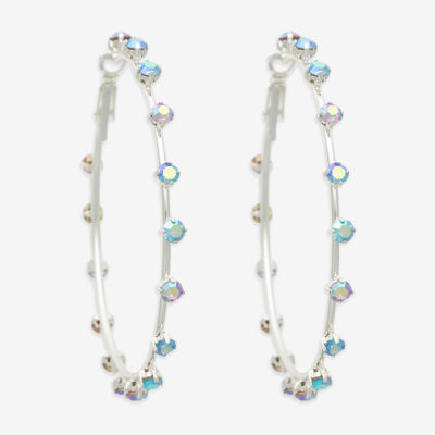Bijoux Bar Silver Tone Multi Color Glass 67mm Hoop Earrings