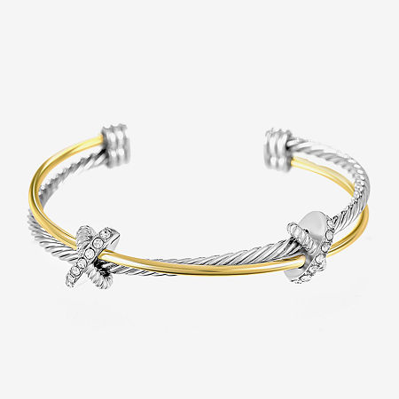 Sparkle Allure Womens Cubic Zirconia 18K Gold Over Brass Pure Silver Over Brass Knot Bangle Bracelet