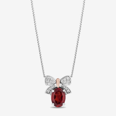 Enchanted Disney Fine Jewelry Womens 1/10 CT. T.W. Genuine Red Garnet 14K Rose Gold Over Silver Sterling Silver Oval 18 Inch Pendant Necklaces