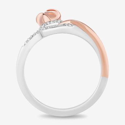 Enchanted Disney Fine Jewelry Womens 1/10 CT. T.W. Natural White Diamond 14K Rose Gold Over Silver Sterling Silver Flower Heart Beauty and the Beast Belle Princess Cocktail Ring