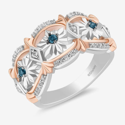 Enchanted Disney Fine Jewelry Womens 1/6 CT. T.W. Natural White Diamond 14K Rose Gold Over Silver Sterling Silver Snowflake Princess Elsa Frozen Cocktail Ring