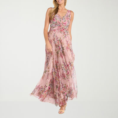 R & M Richards Womens Sleeveless Floral Evening Gown