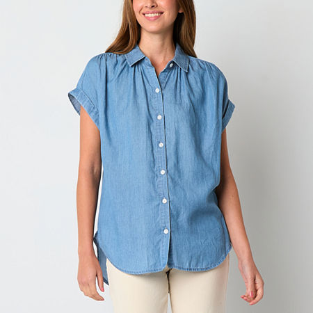 a.n.a Womens Short Sleeve Button Down Blouse Tall