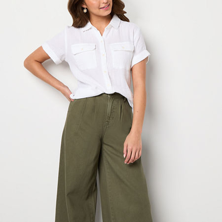 a.n.a Tall Womens Short Sleeve Regular Fit Button-Down Shirt
