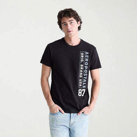 AEROPOSTALE Mens Crew Neck Short Sleeve Classic Fit Graphic T-Shirt, Large, Black