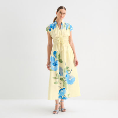 Melonie T Womens Short Sleeve Floral Maxi Dress