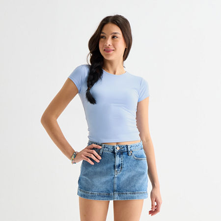 Arizona Womens Juniors Round Neck Short Sleeve T-Shirt, X-small, Blue