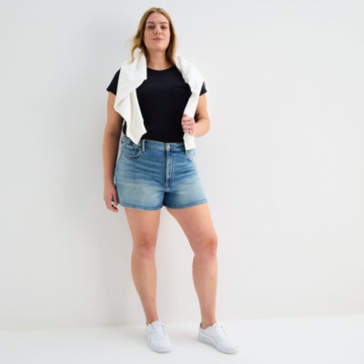 Arizona Curvy Womens 4" Mid Rise Juniors Plus Denim Short