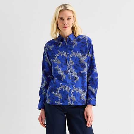 Liz Claiborne Womens Long Sleeve Dress Shirt, Medium, Blue