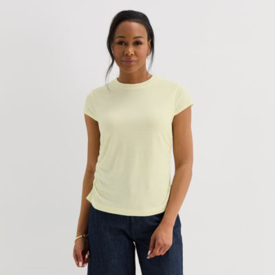 Representative product-family photo: Liz Claiborne Ruched Womens Crew Neck Short Sleeve Blouse. Pictured option and availability are unverified.