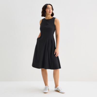 Stylus Women's Midi Crew Neck Sleeveless Fit + Flare Dress (Black)
