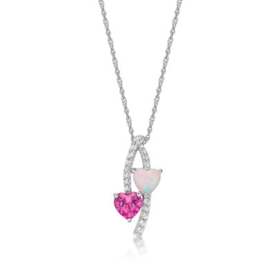 Womens Lab Created Pink Opal Sterling Silver Heart Pendant Necklace