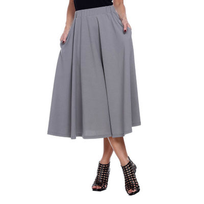 White Mark Tasmin Womens Mid Rise Stretch Fabric Midi Flared Skirt