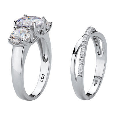 DiamonArt® Womens 4 1/4 CT. T.W. White Cubic Zirconia Platinum Over Silver Round Bridal Set