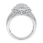 Womens 2 CT. T.W. Genuine White Diamond 10K White Gold Pear Side Stone Halo Engagement Ring