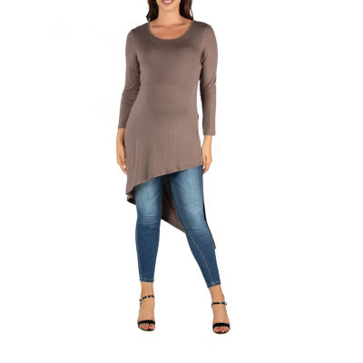 24seven Comfort Apparel Maternity Womens Round Neck Long Sleeve Tunic Top