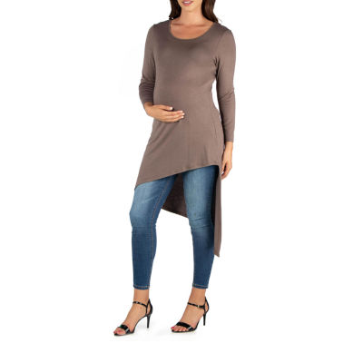 24seven Comfort Apparel Maternity Womens Round Neck Long Sleeve Tunic Top