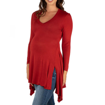 24seven Comfort Apparel Maternity Womens V Neck Long Sleeve Tunic Top