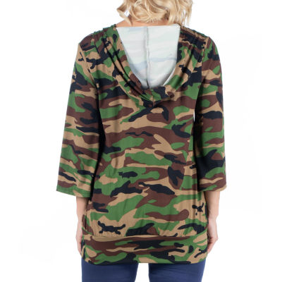 24seven Comfort Apparel Maternity Womens Hooded 3/4 Sleeve Tunic Top
