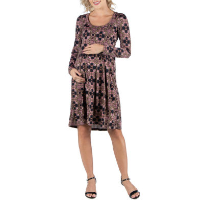 24seven Comfort Apparel Maternity Long Sleeve Fit + Flare Dress